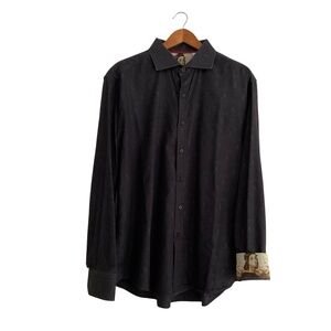 Robert Graham Mens Exclusive Button Down Shirt 2XL Black Renaissance Raphael